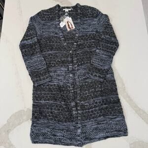 Simply Noelle NWT Long Cardigan One Button Closure Blue Womens XS Knit OpenFront